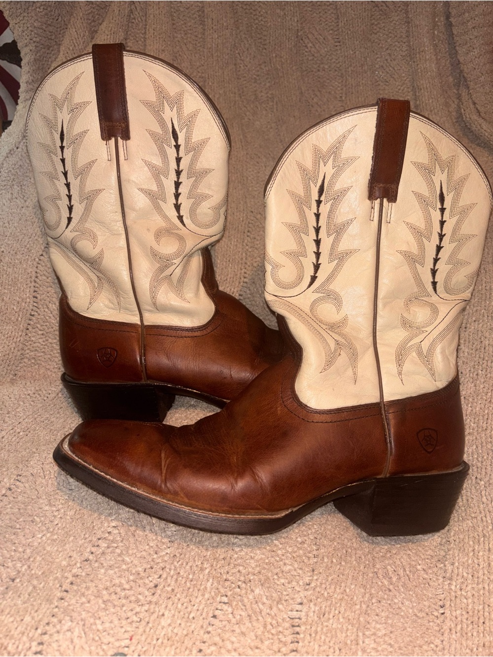Ariat Men’s 12D US Brown Cream Leather Western Cowboy Boots 10019956